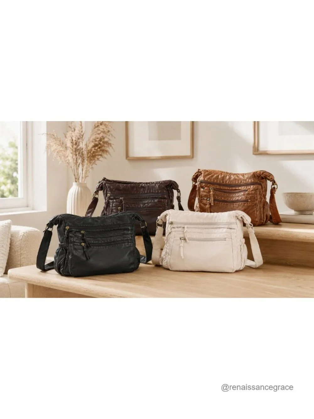 Soft Faux Leather Hobo Shoulder Bag Crossbody with Multiple Zipper Pockets
